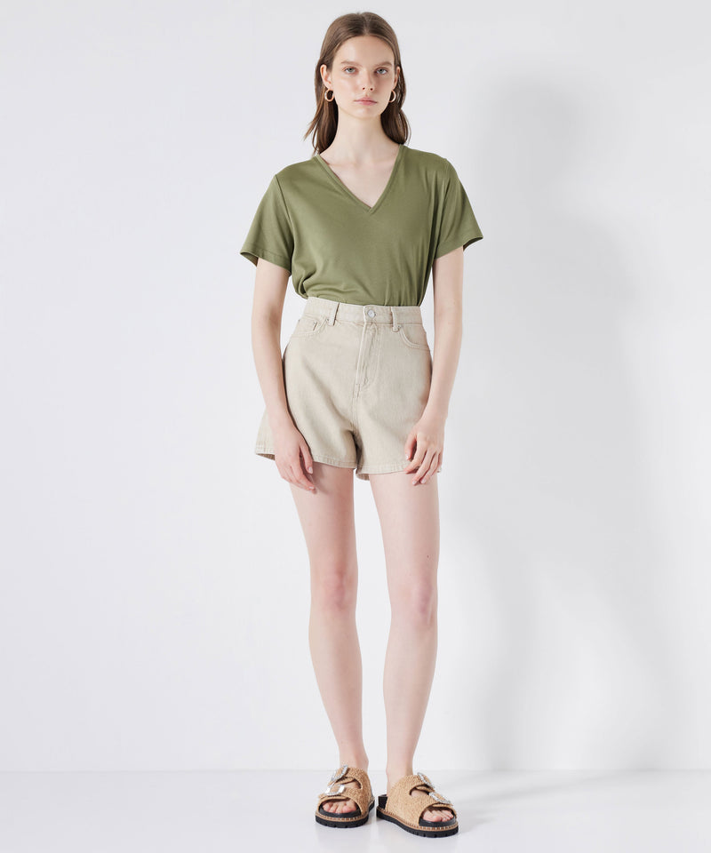 Ipekyol V-Neck Basic T-Shirt Khaki