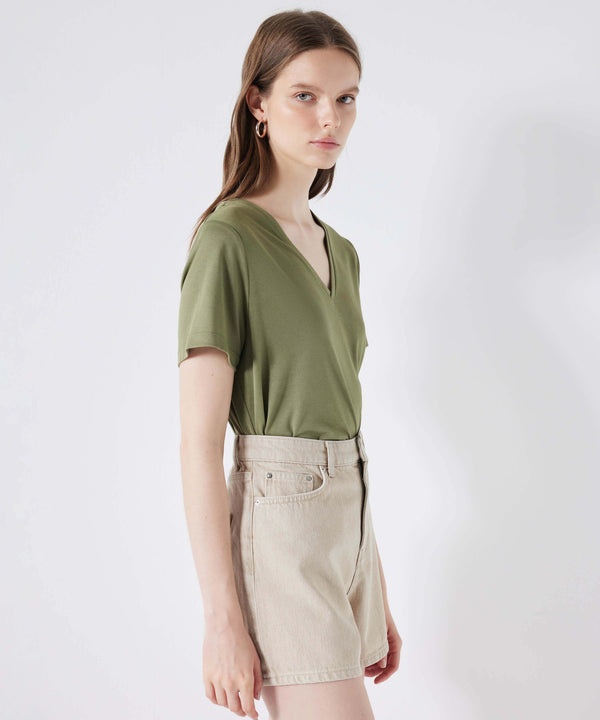 Ipekyol V-Neck Basic T-Shirt Khaki