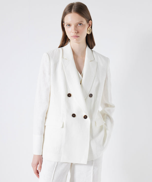 Ipekyol Linen Double-Breasted Blazer Off White