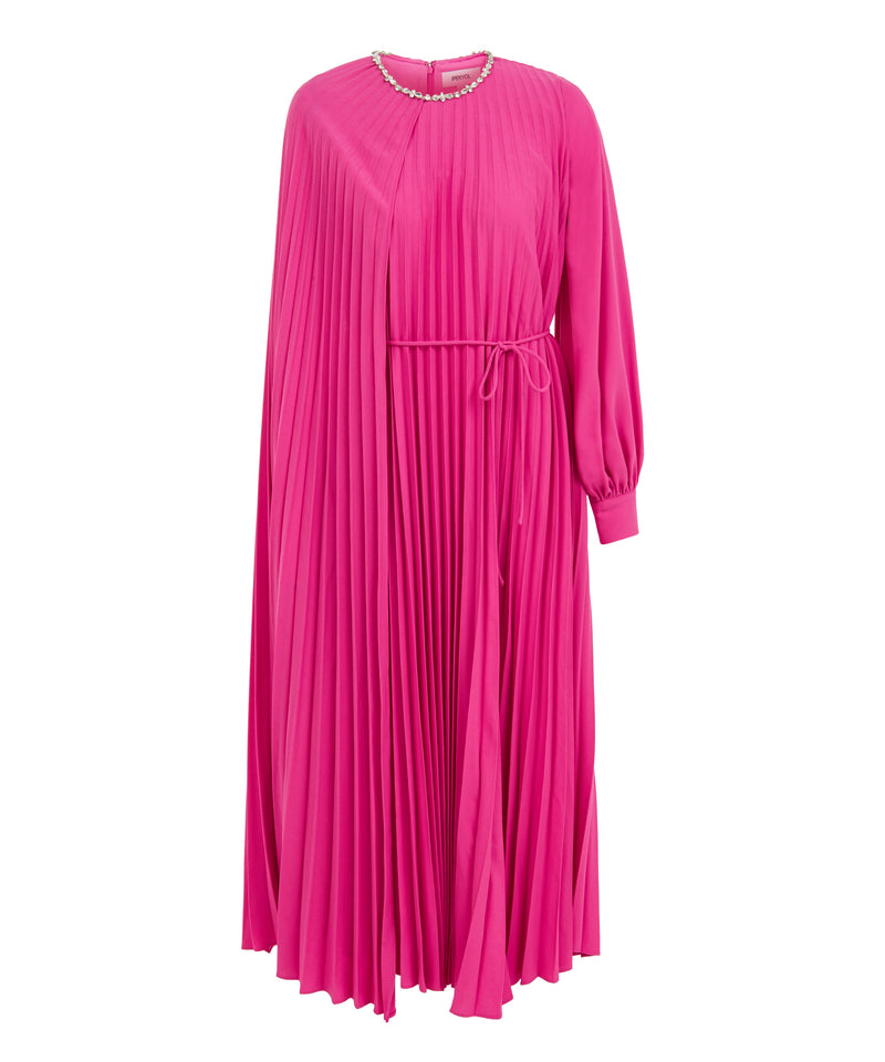 Ipekyol Jewel Neck Asymmetrical Pleated Dress  Fuchsia