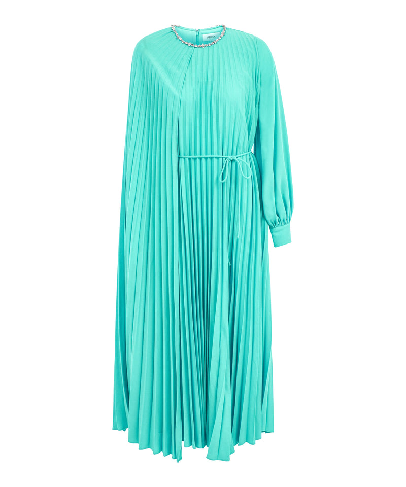 Ipekyol Jewel Neck Asymmetrical Pleated Dress Turquoise