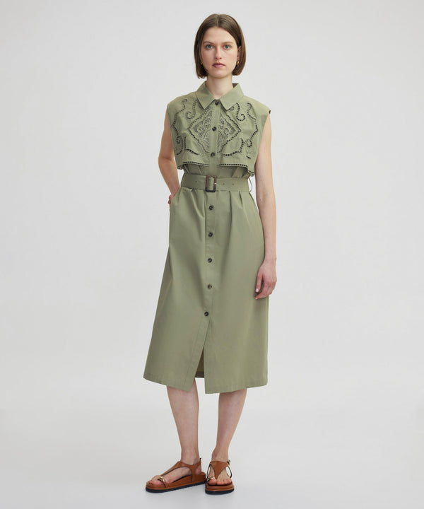Ipekyol Embroidered Poplin Dress Khaki