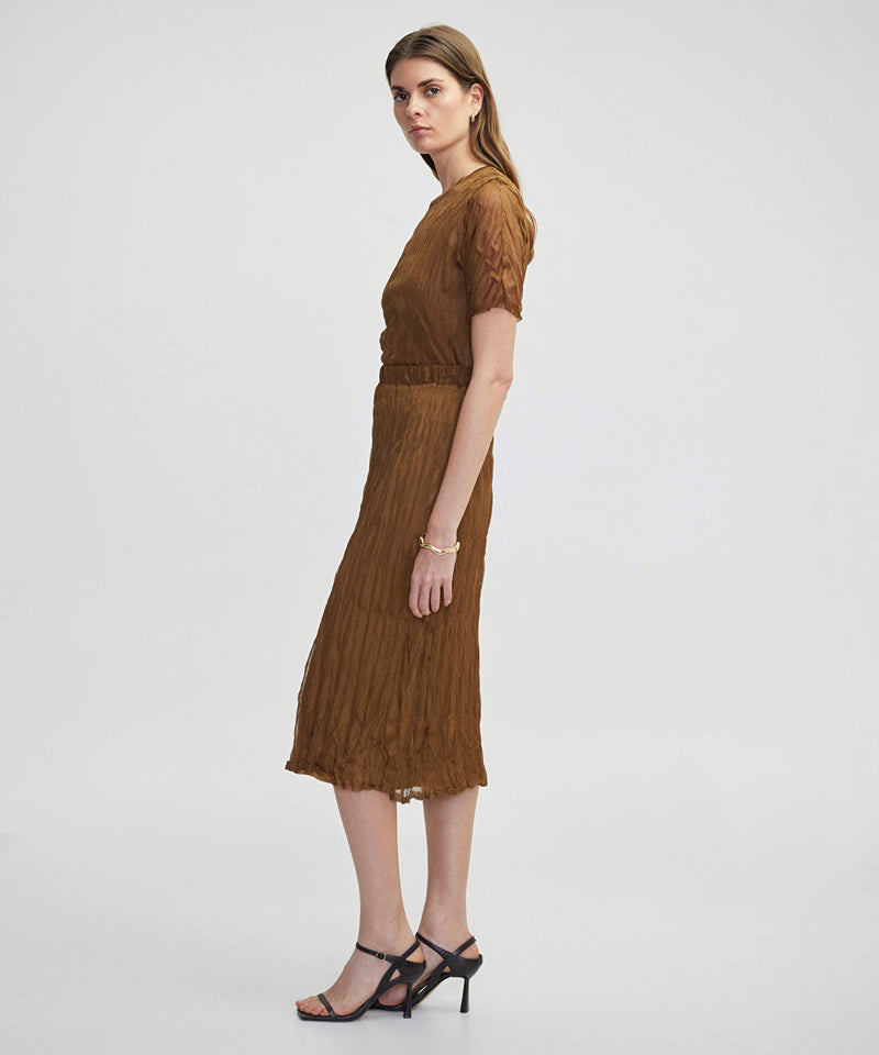 Ipekyol Wrinkled Look Midi Skirt Tobac