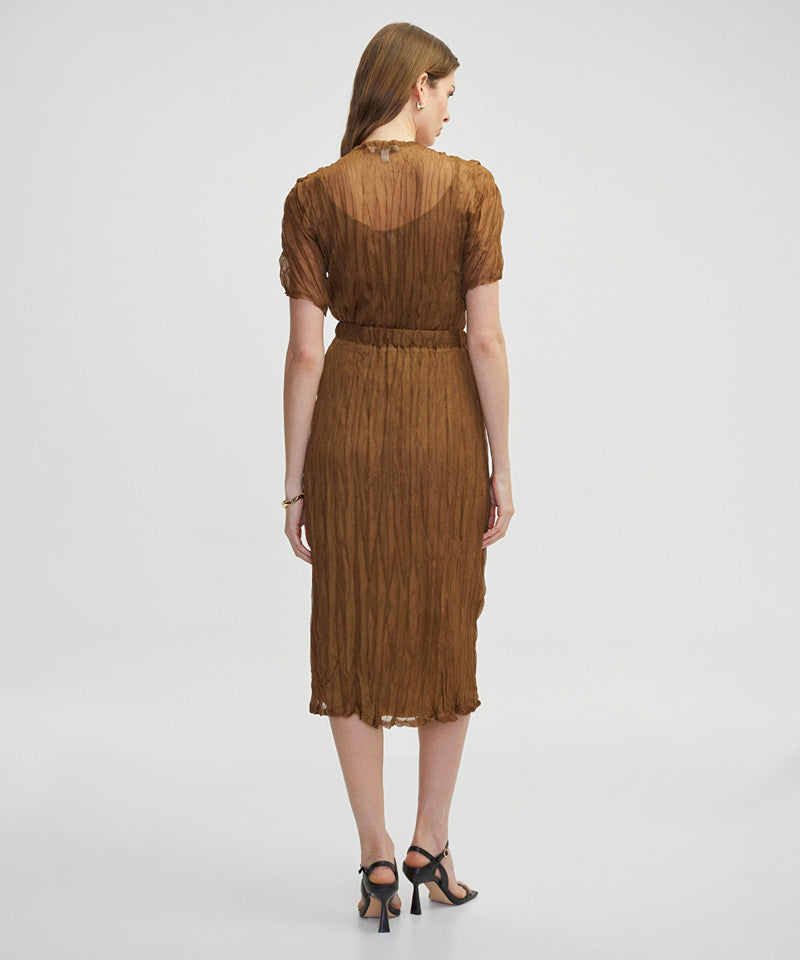 Ipekyol Wrinkled Look Midi Skirt Tobac