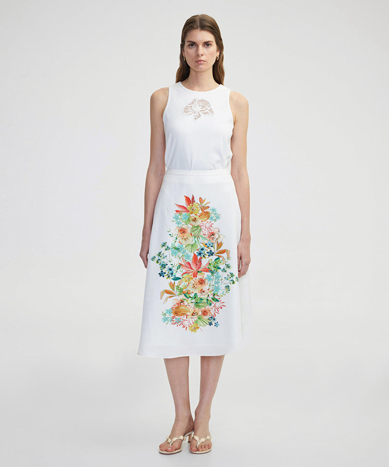 Ipekyol Floral Patterned Midi Skirt Ecru
