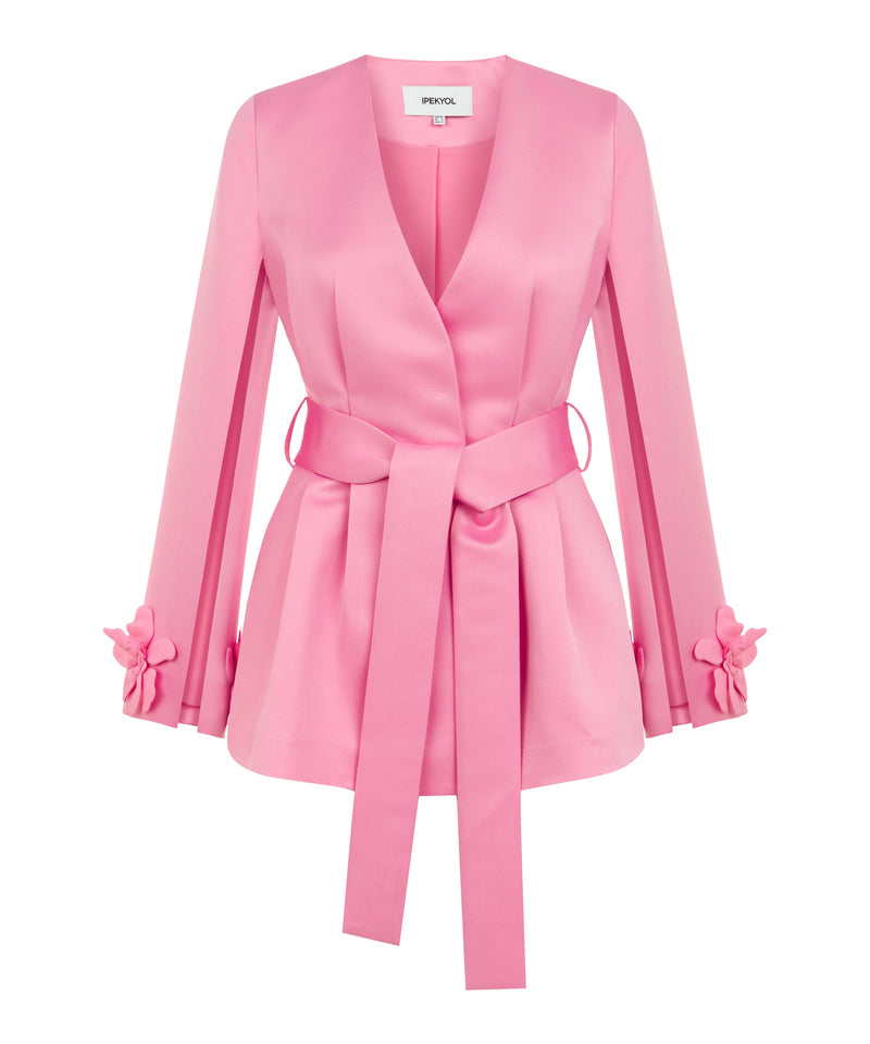 Ipekyol Detailed Sleeve Belted Jacket Pink