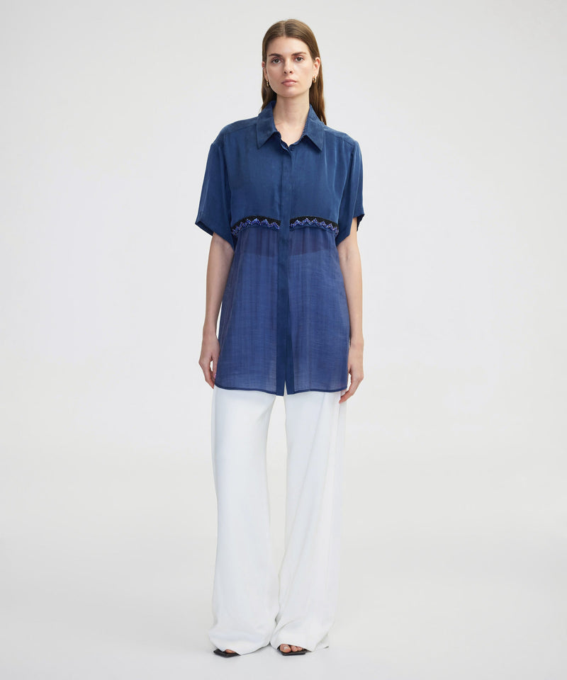 Ipekyol Transparent Mix Embroidered Shirt Jacket Navy