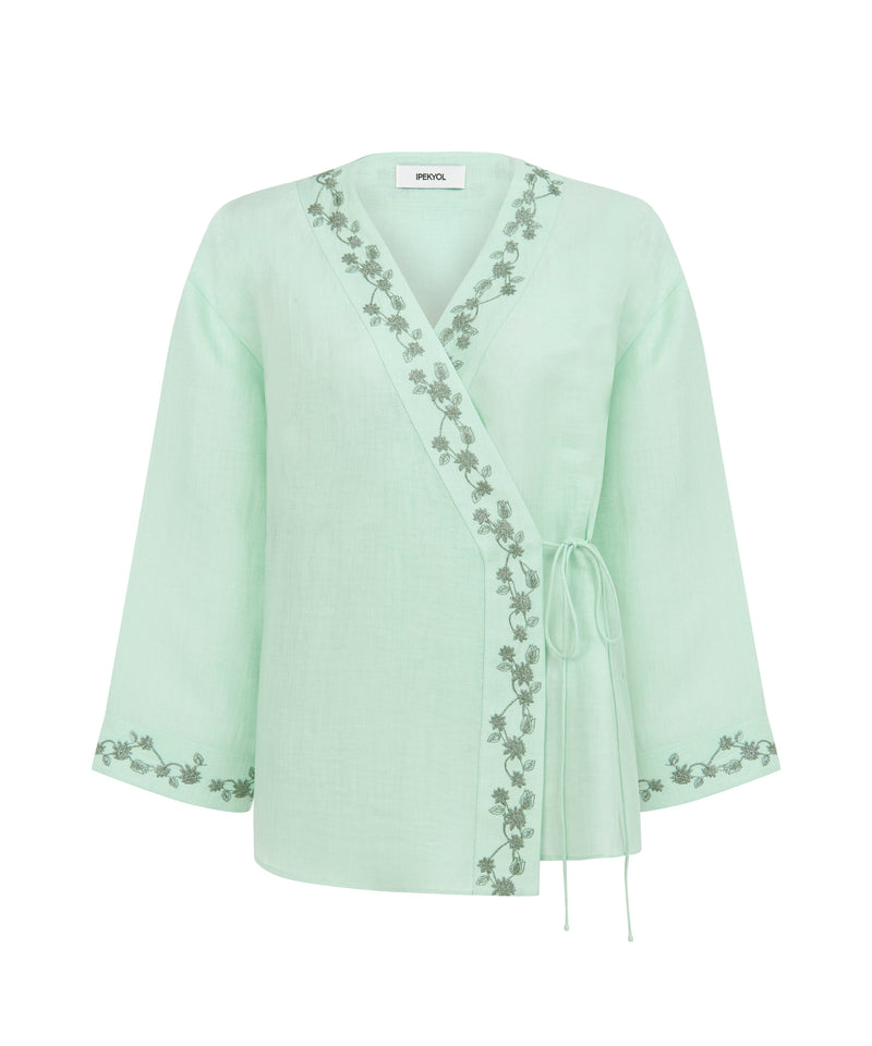 Ipekyol Wrap Tie Blouse With Embellished Detail Mint Green