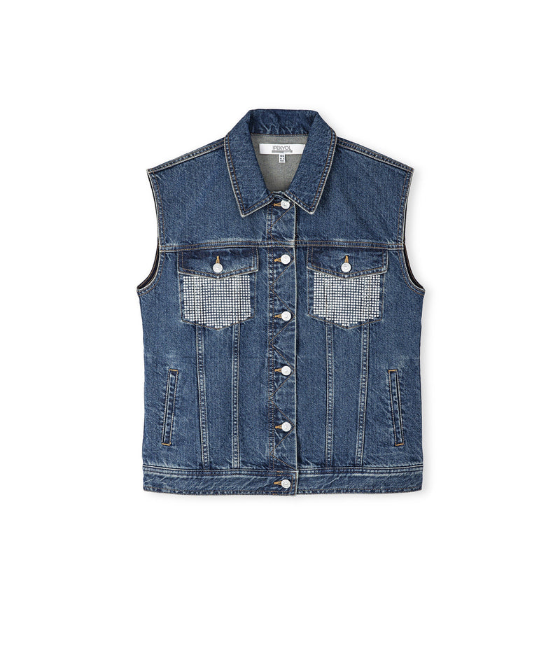 Ipekyol Hotfix Printed Denim Vest Indigo