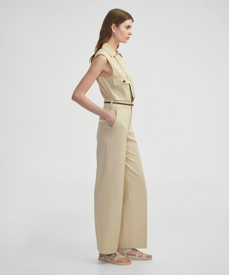 Ipekyol Faux Leather Belted Jumpsuit Natural