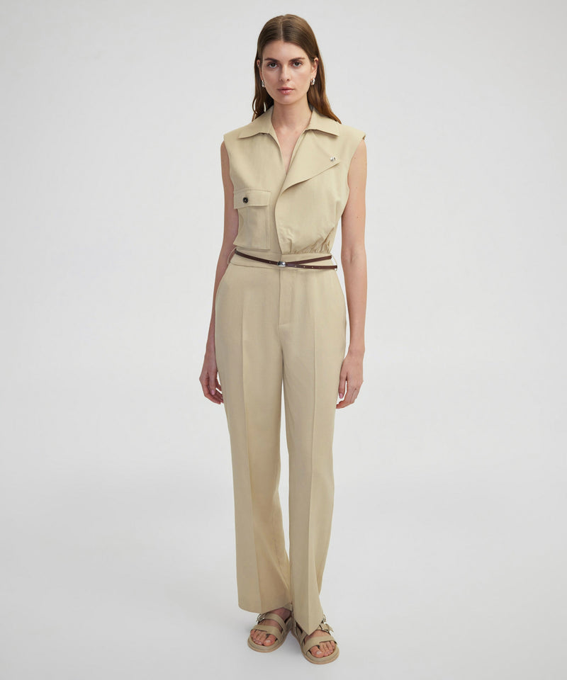 Ipekyol Faux Leather Belted Jumpsuit Natural