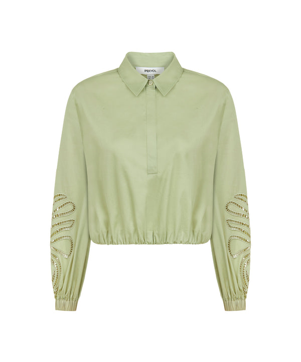 Ipekyol Embroidered Sleeve Crop Shirt Light Green