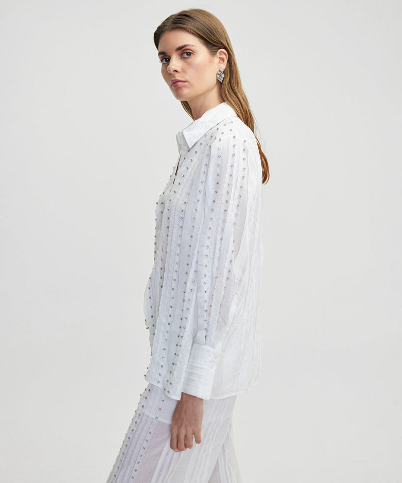 Ipekyol Strass Stone Printed Shirt Off White