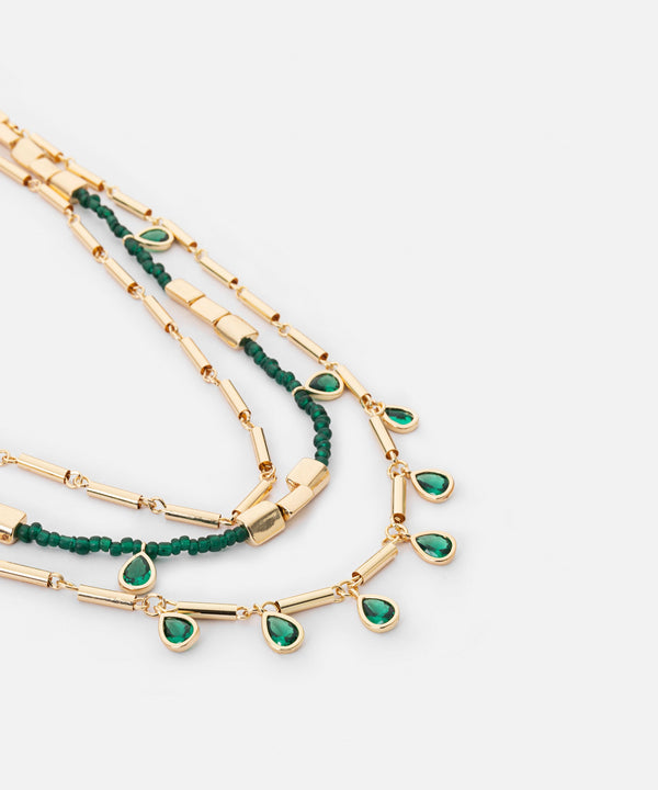 Ipekyol Crystal Stone And Bead Necklace Set Green