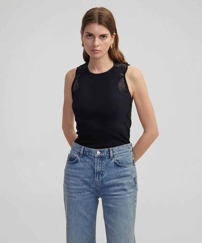 Ipekyol Embroidered Ribbed T-Shirt Black