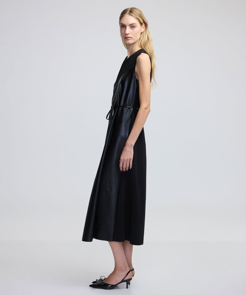 Ipekyol Leather Look Fabric Mix Dress Black