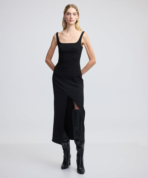 Ipekyol Square Neck Slit Dress Black