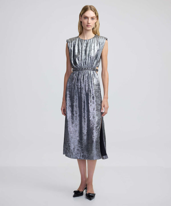 Ipekyol Shiny Textured Embroidered Dress Grey