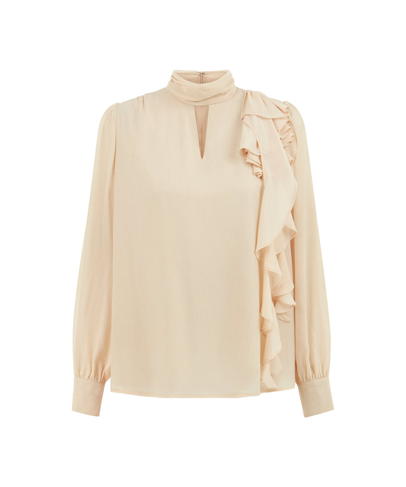 Ipekyol Ruffle Detailed High Collar Blouse Natural