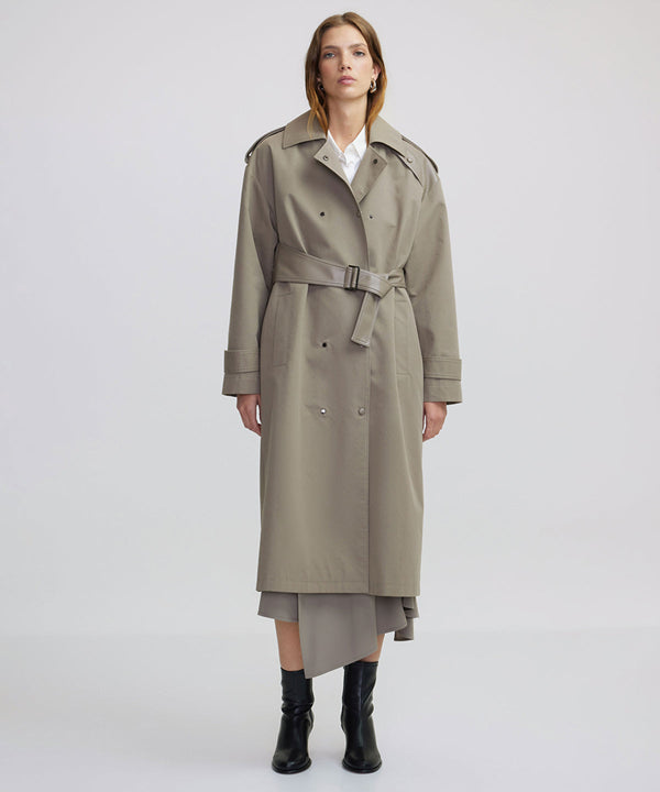 Ipekyol Faux Leather Mix Belted Trench Coat Mink