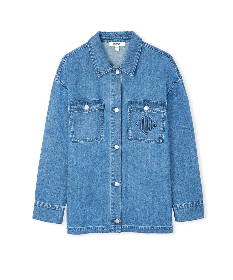 Ipekyol Denim Shirt With Monogram Embroidery Light Blue