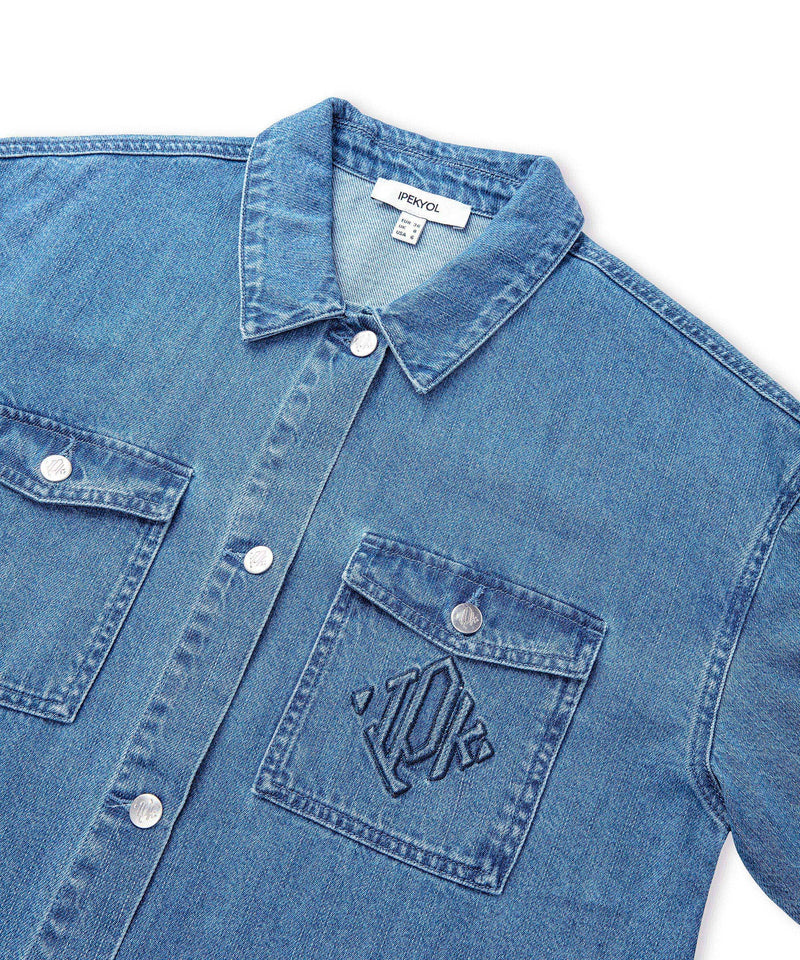 Ipekyol Denim Shirt With Monogram Embroidery Light Blue