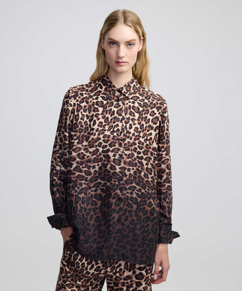 Ipekyol Gradient Color Transition Leopard Pattern Shirt Brown