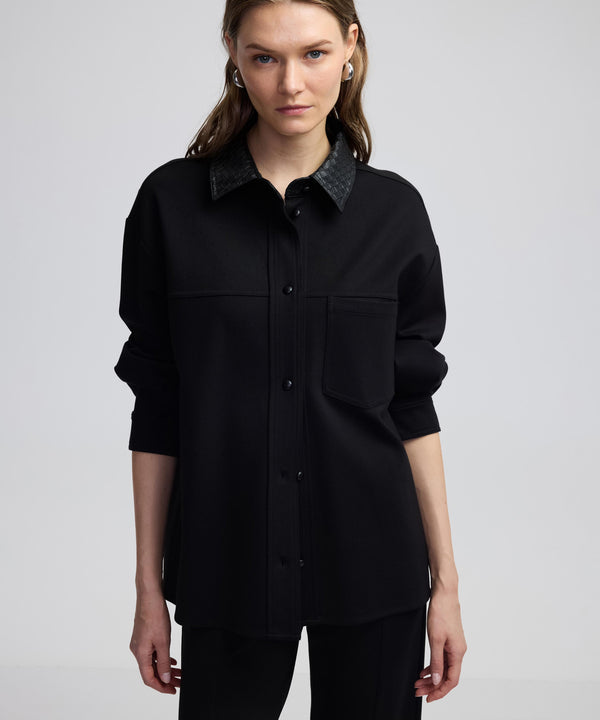 Ipekyol Textured Faux Leather Mix Shirt Black