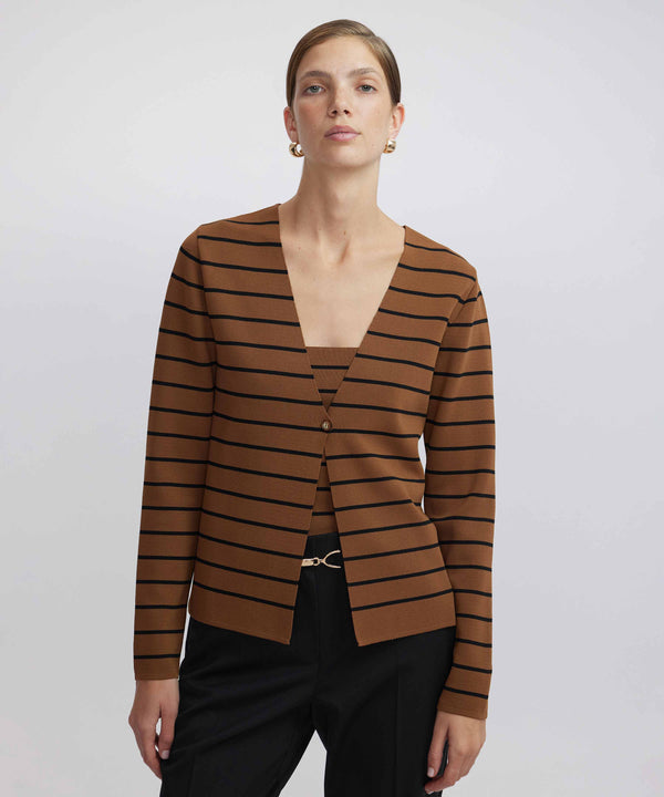 Ipekyol Striped Pattern Knitted Cardigan Caramel