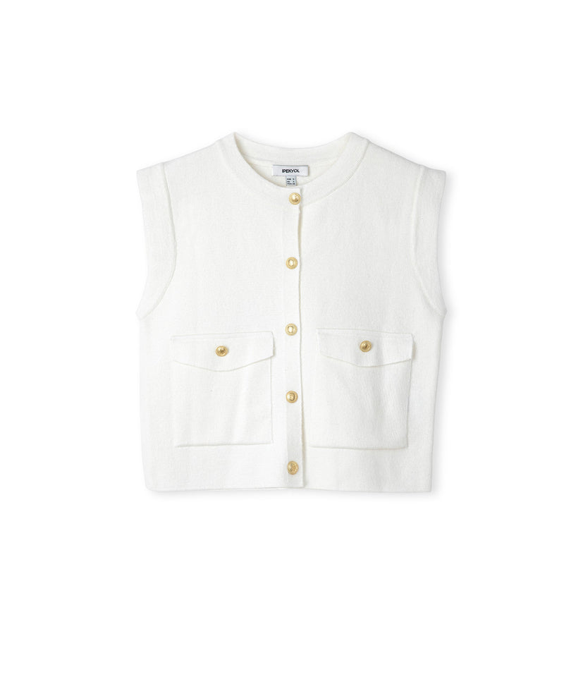 Ipekyol Gold-Button Knit Vest Ecru