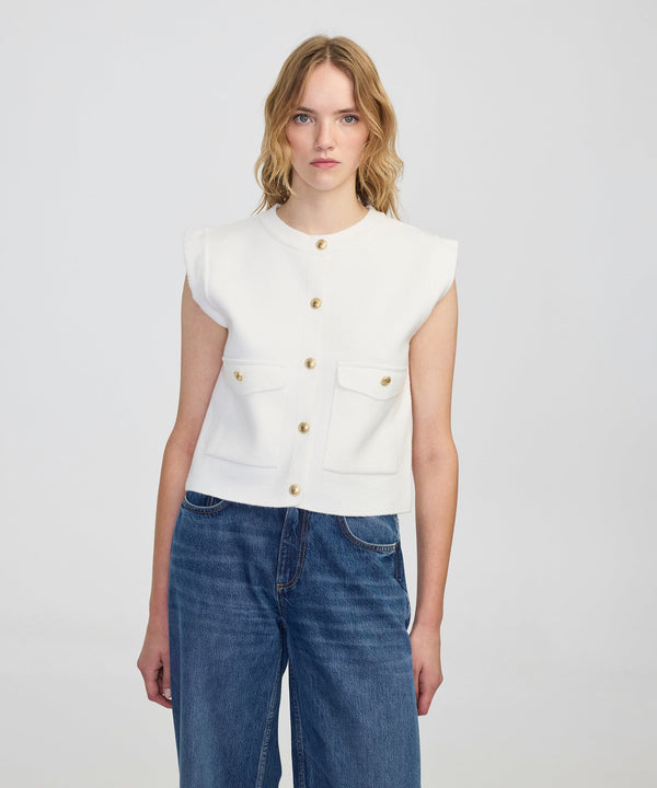 Ipekyol Gold-Button Knit Vest Ecru