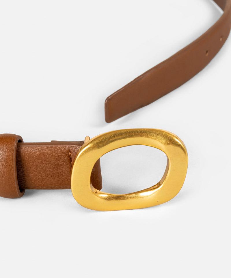 Ipekyol Leather Look Belt With Amorphous Buckle Brown