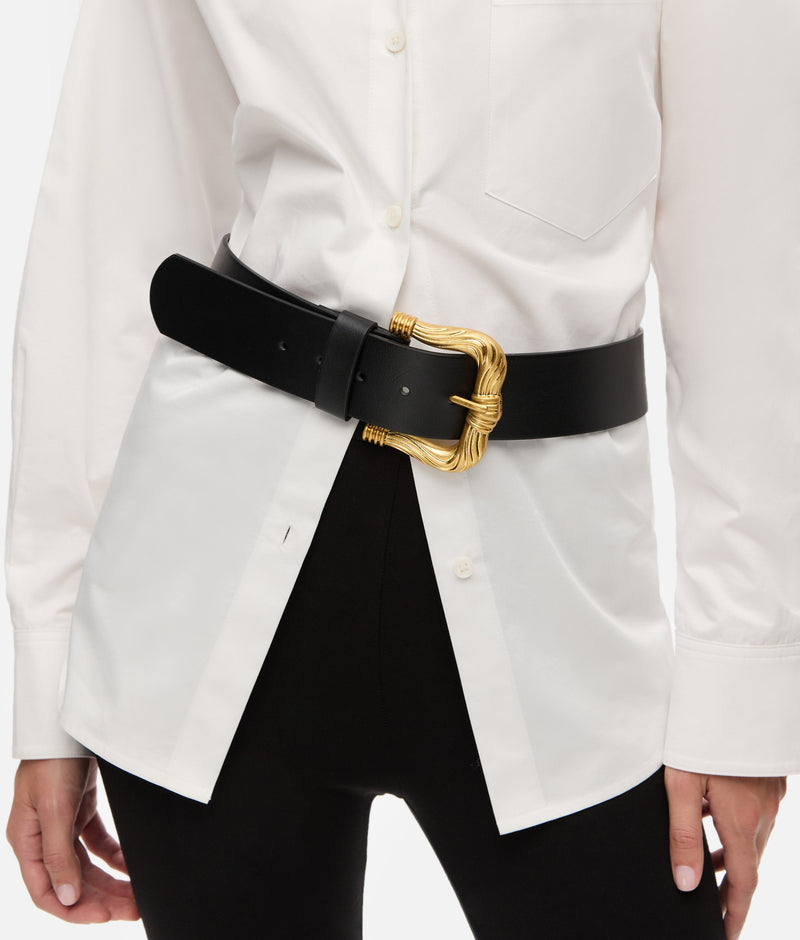 Ipekyol Leather Look Belt With Metal Buckle Black