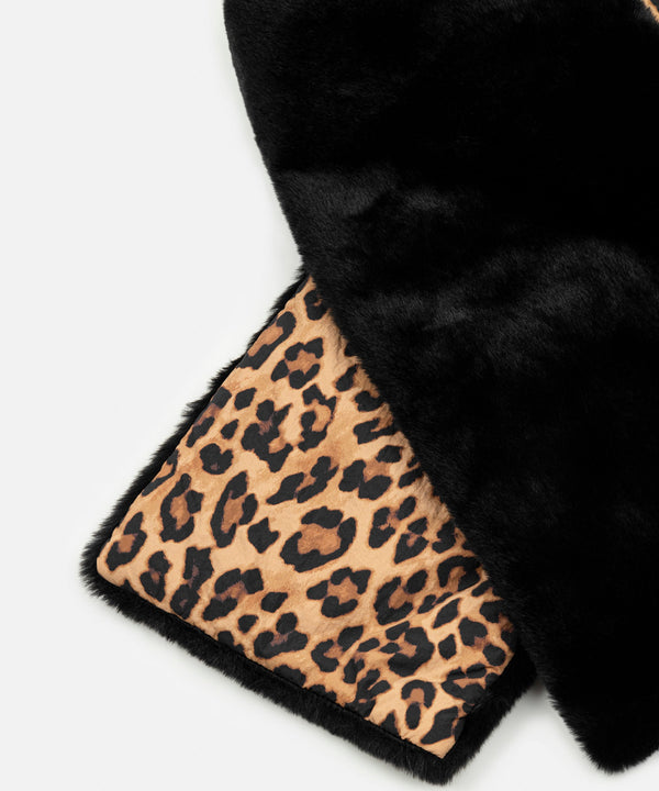 Ipekyol Faux Fur Leopard Pattern Mix Scarf Black