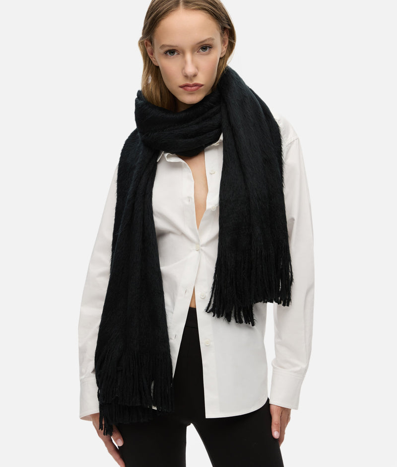 Ipekyol Plush Textured Tassel Scarf Black