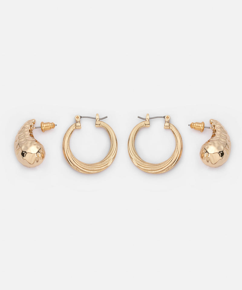 Ipekyol Textured Earring Set Gold