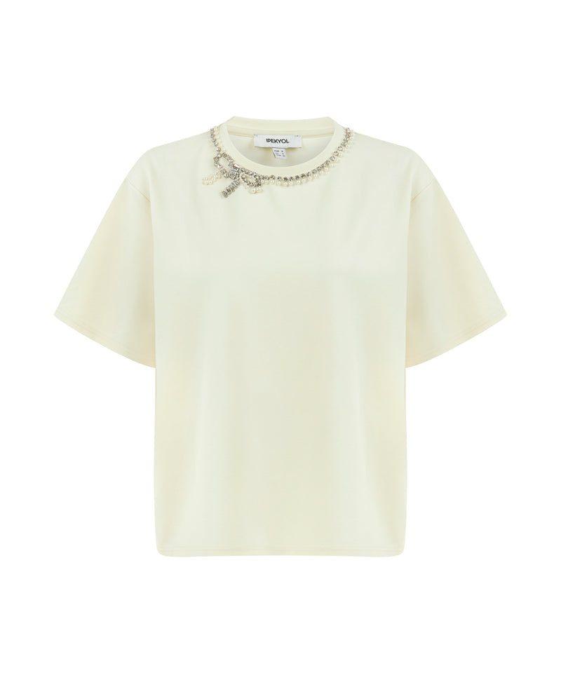 Ipekyol Jewel Neck T-Shirt Ecru