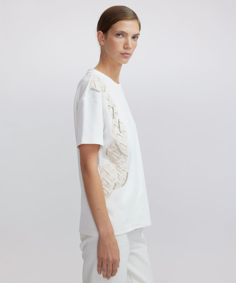 Ipekyol Fabric Mix Stone Embroidered T-Shirt Off White