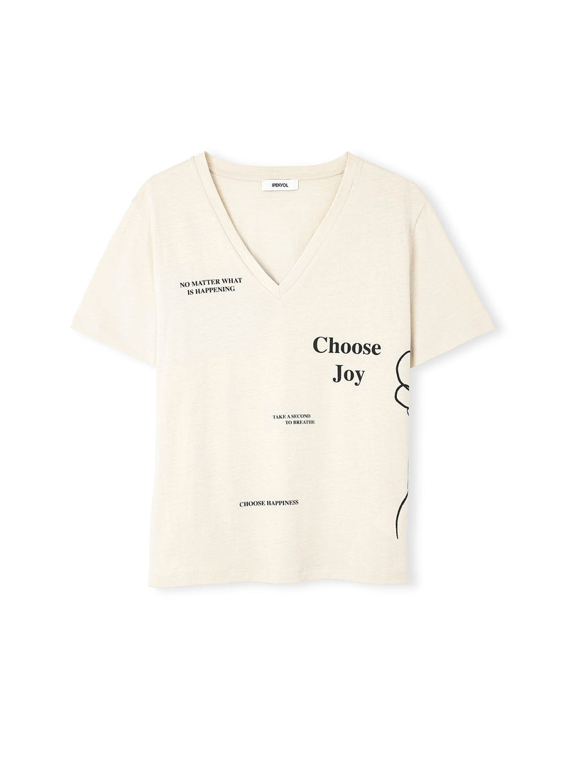 Ipekyol V-Neck T-Shirt With Slogan And Visual Print Stone