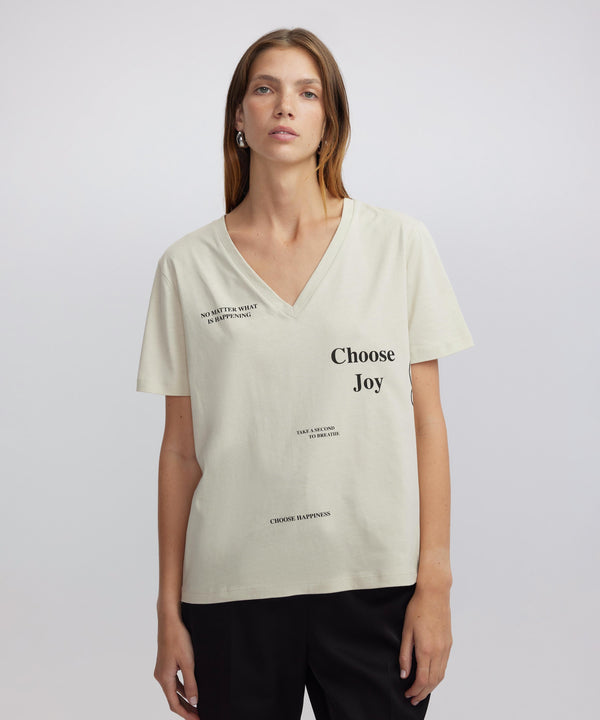 Ipekyol V-Neck T-Shirt With Slogan And Visual Print Stone