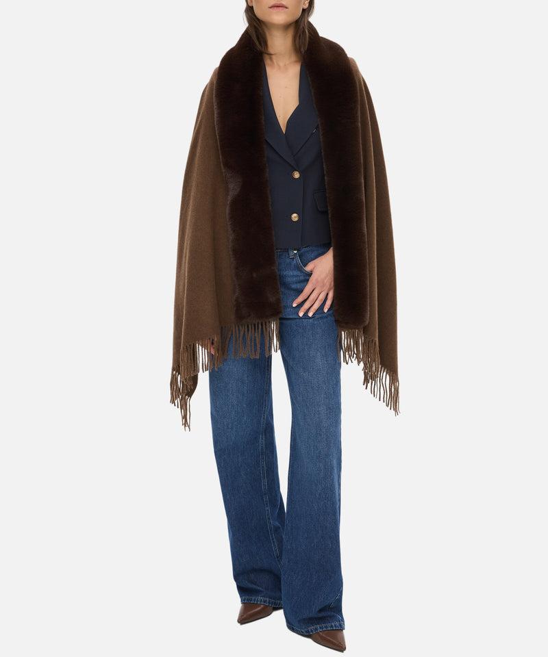 Ipekyol Poncho With Faux Fur Trim Brown