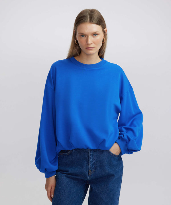 Ipekyol Draped Balloon Sleeve Sweatshirt Blue