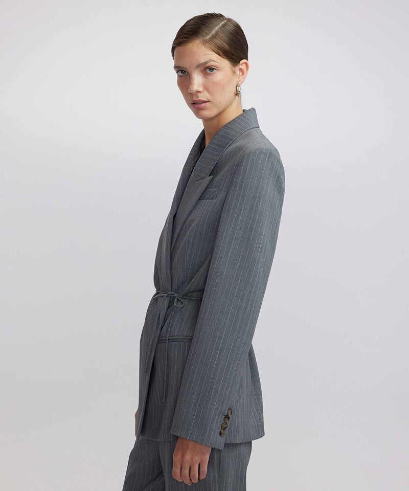 Ipekyol Striped Pattern Thin Belted Blazer Grey