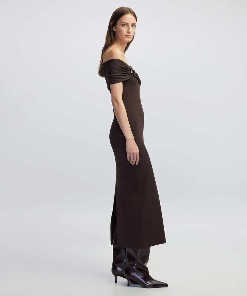 Ipekyol Off-The-Shoulder Knit Dress Brown