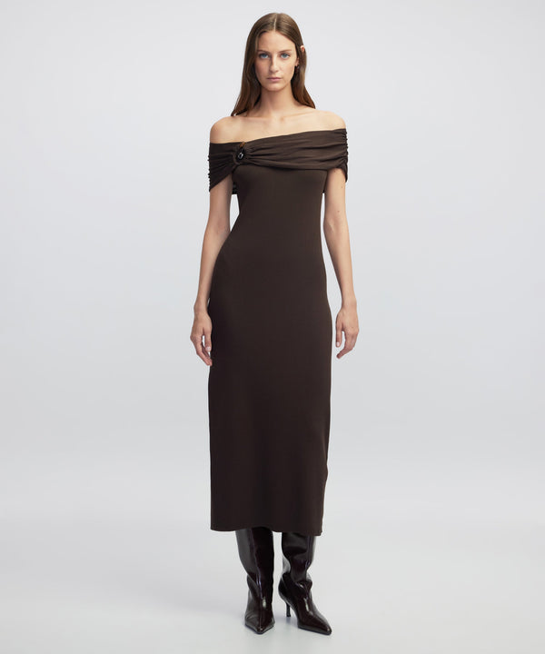 Ipekyol Off-The-Shoulder Knit Dress Brown