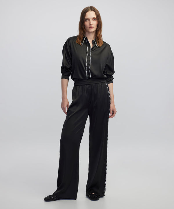 Ipekyol Strass-Trim Wide-Leg Trousers Black