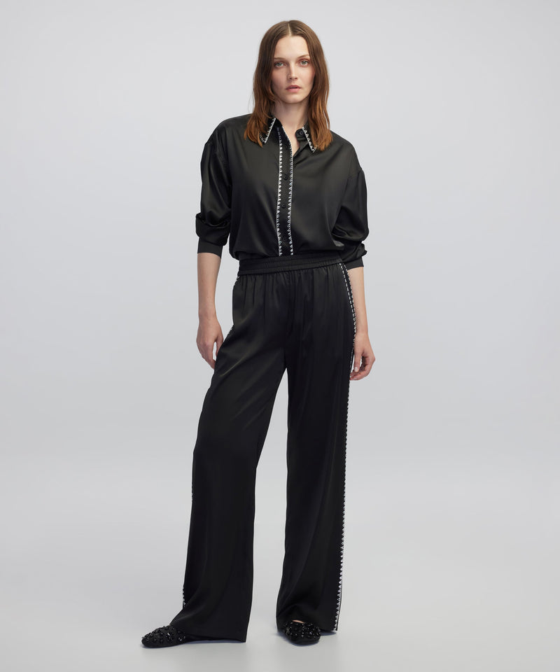 Ipekyol Strass-Trim Wide-Leg Trousers Black
