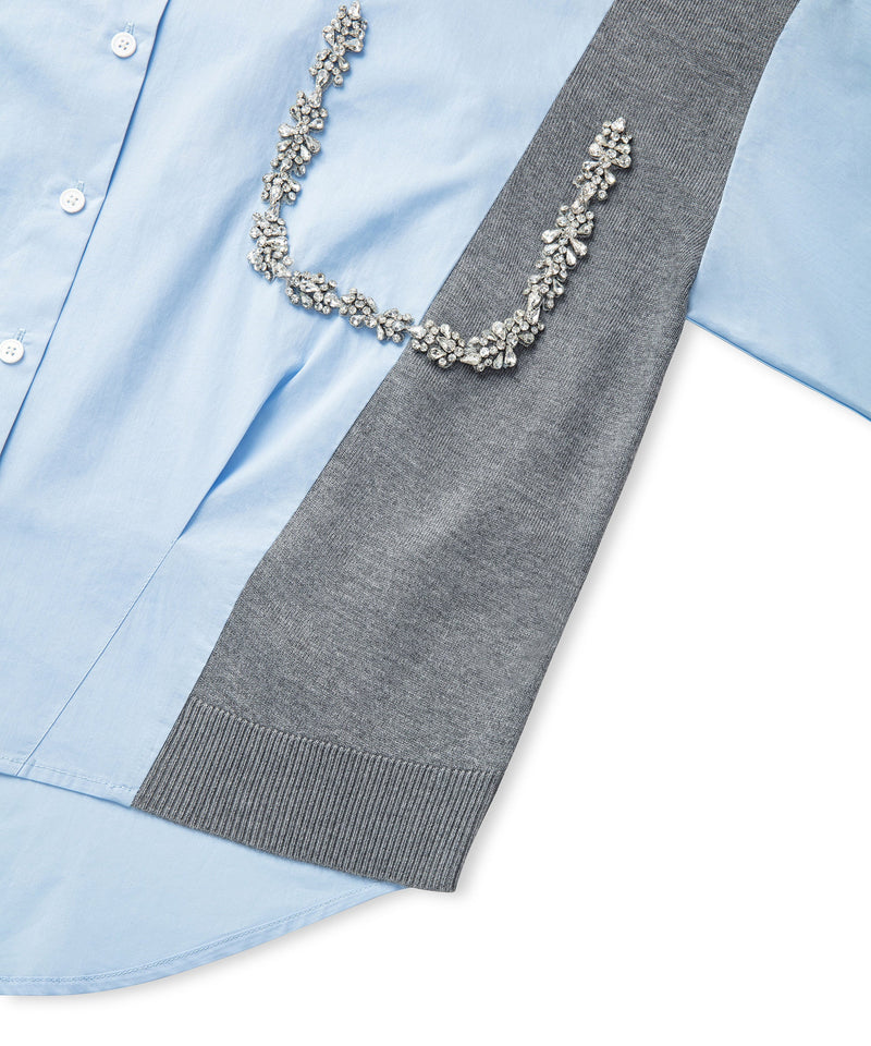 Ipekyol Embellished Mixed Media Shirt Blue