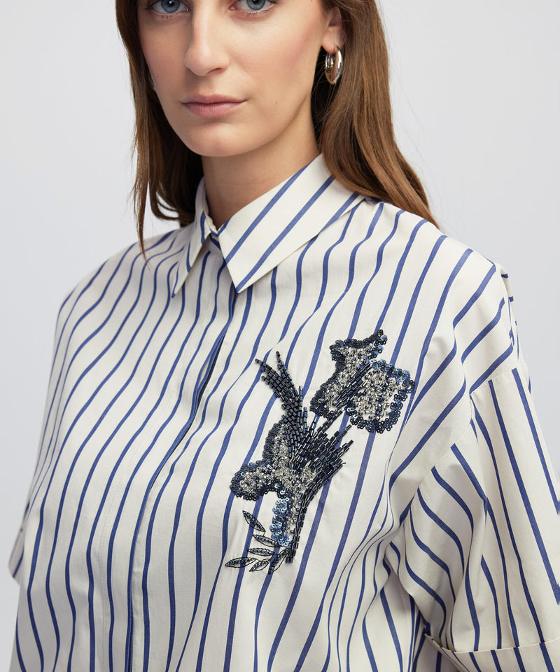 Ipekyol Embroidered Stripe Poplin Shirt Navy