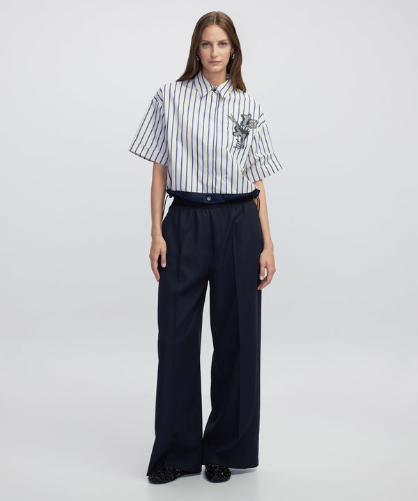 Ipekyol Embroidered Stripe Poplin Shirt Navy